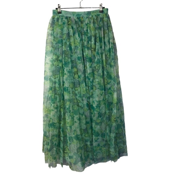 BCBGMaxAzria Aqua Blue Multi Colette Floral Pleated Maxi Skirt S - Picture 3 of 5